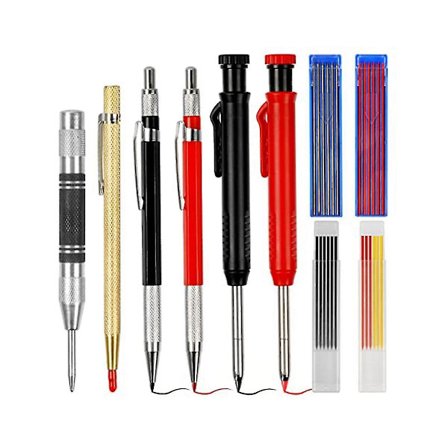 10-pakning Snekkerblyant med spisser, Mekanisk Snekkerblyantsett med 36 Refiller, Dype Hull Markør