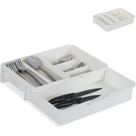 Bestickställ, 7 fack, H x B x D 6 x 23,5 x 31,5 cm vit utdragbar