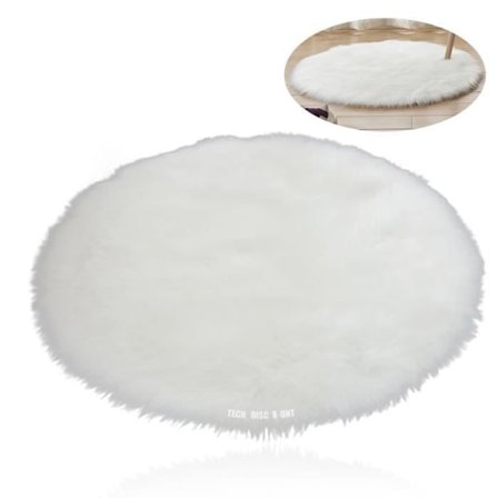 Rundt Matta - TD - Faux Päls - 40x40cm - Vit - Syntetisk LYX
