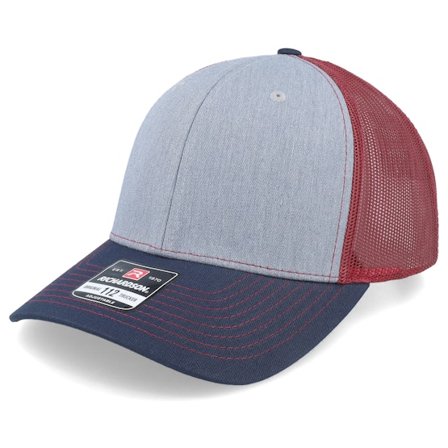 Richardson - Grå trucker Caps - 112 Tri Heather Grey/Cardinal/Navy Trucker @ Hatstore
