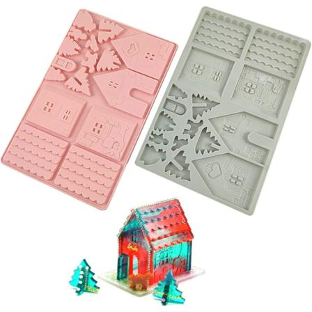 3D jouluinen talo silikonimuotti, 2 kpl, piparkakkutalo