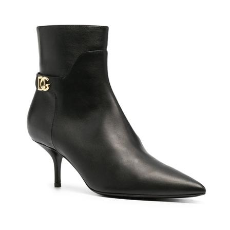 Dolce & Gabbana Calfskin Ankle Støvler With DG Logo Sort, Dame, Størrelse: 37 EU