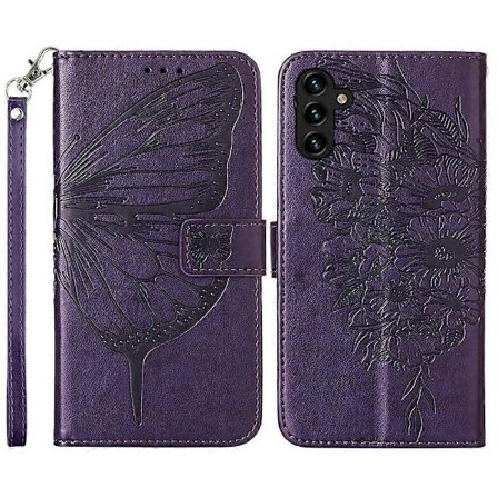 Kompatibel med Samsung Galaxy A54 5G Wallet Case med håndledsrem Sommerfugl Præget Læder Telefon Cover - Dark-lingling}