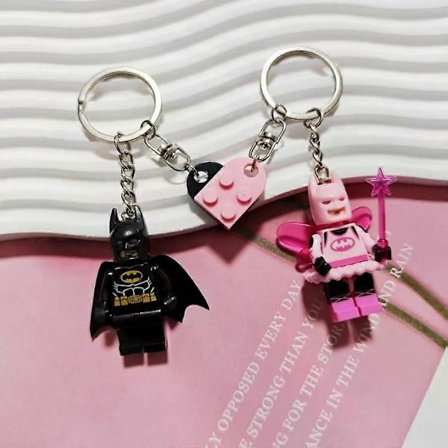 2 stk Smukke Håndlavede 3D-fe Rosa Sort Flagermus Nøglering Byggeklods Hjerte Nøglering Rygsæk Vedhæng Par Nøglering Gaver