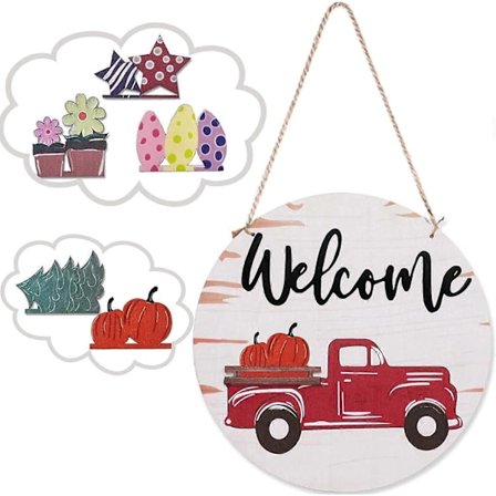 Gårdshus sesongbasert dørskilt veranda vegghengt dekorativt skilt, med 5 utskiftbare glade