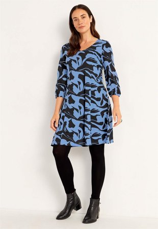 Cellbes of Sweden - Jersey-kjole med prinsessesnitt i blå / mønstret for damer i størrelse 34/36