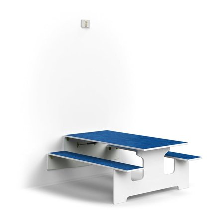 Vegghengt bord LUCAS, L1400 B1205 H580 mm, linoleum, hvit/blå