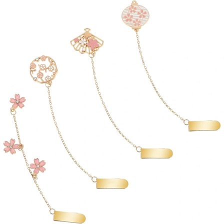 4 stk. Romantiske Bogmærker med Vedhæng og Kæde, Metal Blomster Bogmærke Sæt, Søde Kirsebærblomst Vintage Metal Bogmærker Gave til Forfattere Venner 