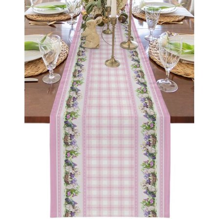 Påske Plaid Kanin Mus Pink Bordløber Bryllup Fest Bord Dekorationer Til Hjem Indretning Gave Favorit Pladsmåtte Dug
