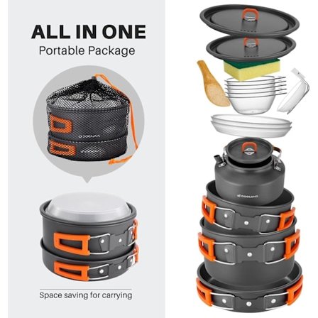 Camping Kogegrej Sæt Letvægts Camping Kedel Gryder og Pander Mess Kit med Skåle Suppeske til Udendørs Madlavning og Picnic