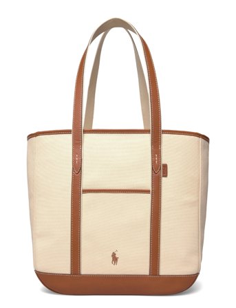 Polo Ralph Lauren Leather-Trim Canvas Medium Shopper Tote - Cream - ONE SIZE