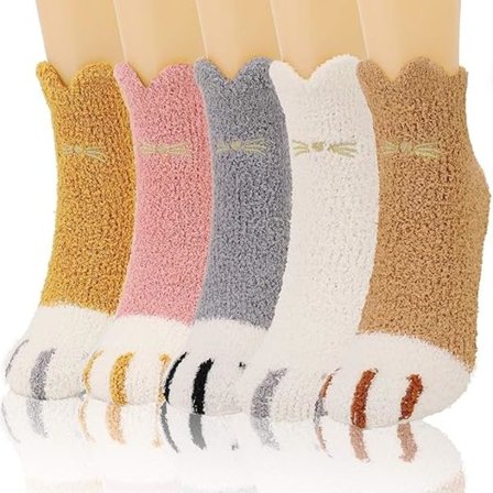 5 Par Kattfluffiga Strumpor, Fuzzy Cozy Vinter Tjocka Varma Sova Golv