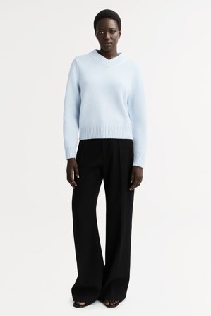 Soft Goat - Chunky V-neck - Kashmirtröja dam - M - Light Blue