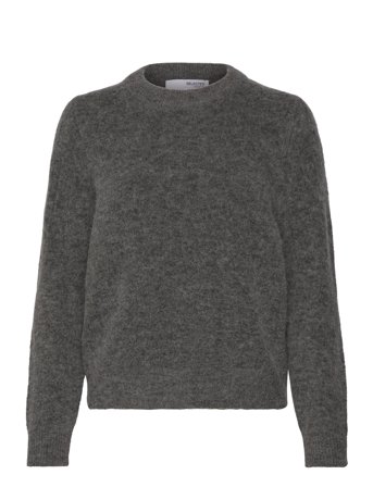 Slfsia Ras Ls Knit O-Neck Noos Grey Selected
