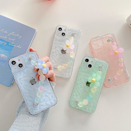 Genomskinligt phone case för Iphone 13/12/11 Pro Max Mjukt cover med blomsterkedjearmband