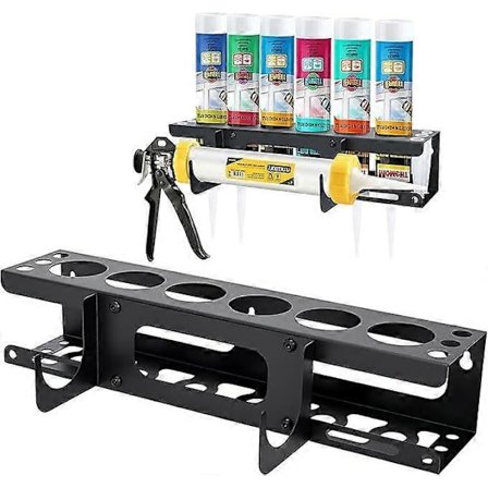 Tiivistyspistoolin ja putken pidike, seinään asennettava käsitiivistyspistoolin säilytysteline, seinään asennettava putkiteline johon mahtuu 6 