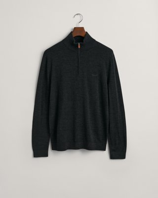 GANT - Genser i merinoull med half-zip til herre dark charcoal melange