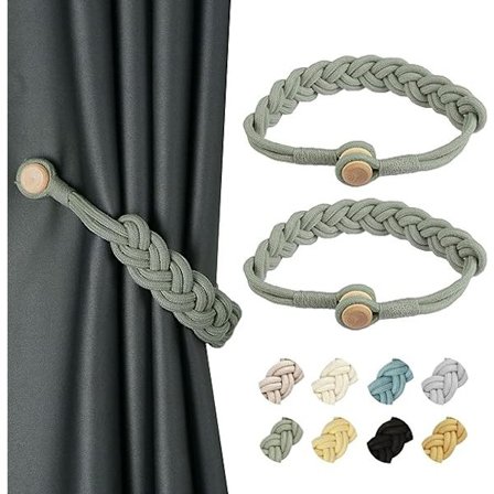 Gardinsnorrebånd Magnetiske Vævede Gardinholdere Draperi Tie-Back (Sølvgrå -2Pak)