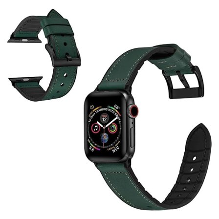 Apple Watch Series 6 / 5 44mm silicone + leather coated watch band - Blackish Green