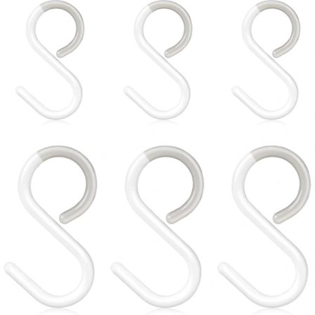 6 stk. 6,35/8,89 cm fleksible plastkroge med hals, S-formede plastkroge, lydløse kroge, små S-kroge til garderobe
