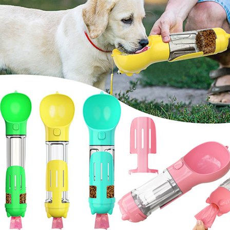 4 i 1 Hundar Bärbar Vattenflaska med Matbehållare & Bajs Samling Spade & Soppåse Behållare för Husdjur