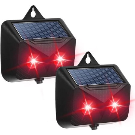 Solcelledrevet rovdyrsafviser med to blinkende røde lys, rovdyrslysafviser, dyreafviser, til kontrol af natdyr, solcelledrevet