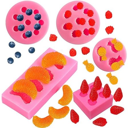 5 stk. frugt silikoneform fondant frugtformet geléforme, 3D mini