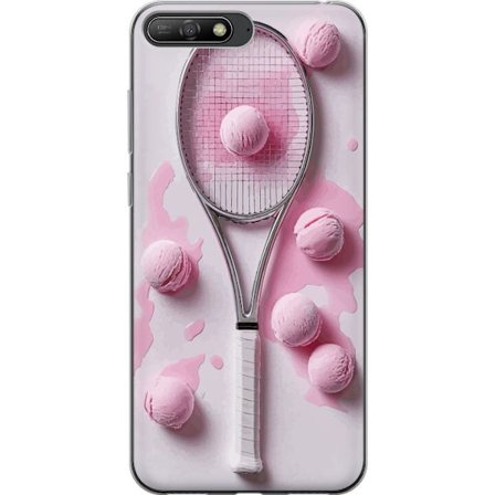 Kompatibel Mobilcover til Huawei Huawei Y6 (2018) Rosa glaskugler og tennisketsjer i et kreativt stillbillede med legende popfølelse og moderne desig