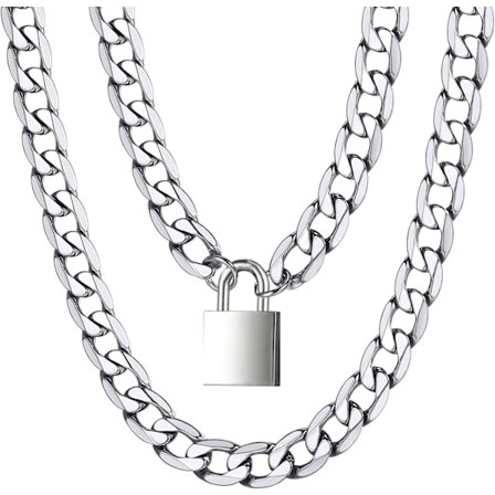 Hængelås Halskæde Rustfrit Stål Elsker Hjerte Lås Krave Choker til Mænd Kvinder Sølv 16-20 tommer A