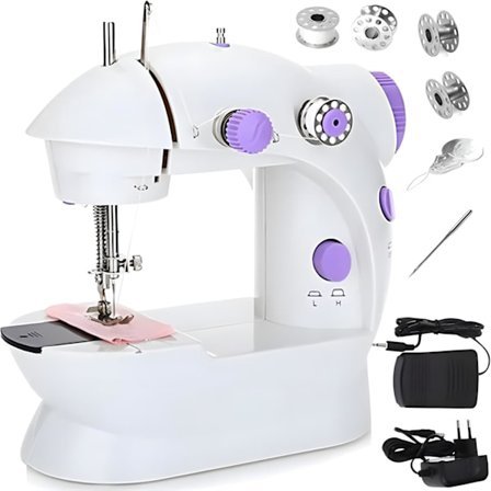 Mini Bærbar Symaskine, Nem at Bruge og Praktisk, LED-baggrundsbelysning, To Syhastigheder, Skridsikre Fødder