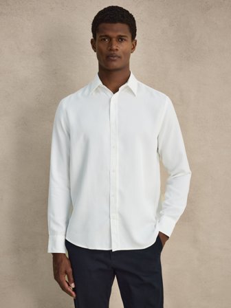 John Henric Men's Weißes Lyocellhemd Casual Fit Size M