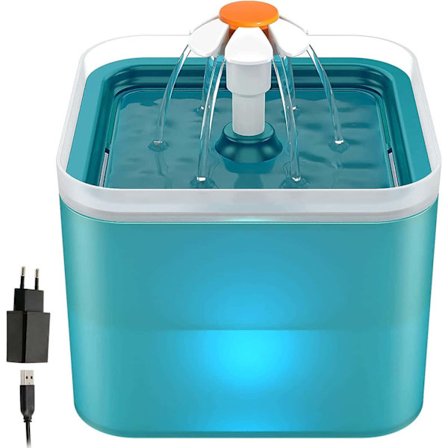 Vandfontæne til katte og hunde 2 L, grøn, lydløs kattevanddispenser med udskifteligt filter