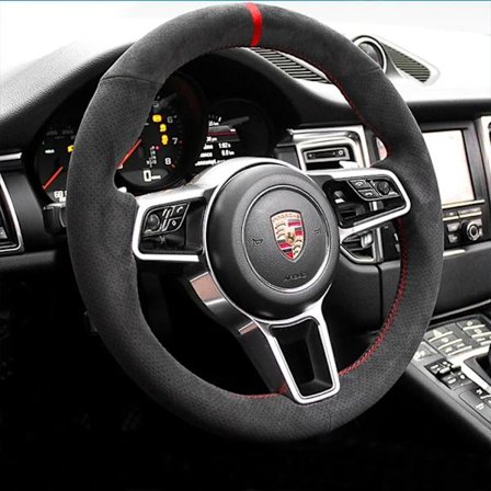 För kompatibel med Porsche Taycan Cayenne Macan Panamera 718 911 handsydd svart kolfiber mocka halkfri bilratt skydd