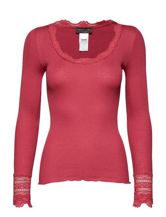 Silk T-Shirt W/ Lace T-shirts & Tops Long-sleeved Rød Rosemunde