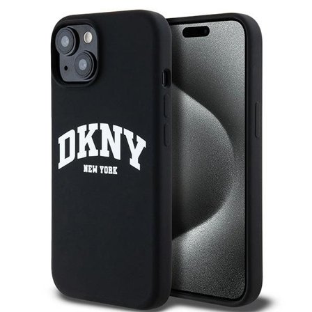 DKNY MagSafe-fodral i flytande silikon med vit tryckt logotyp för iPhone 14 / 15 / 13 - Svart