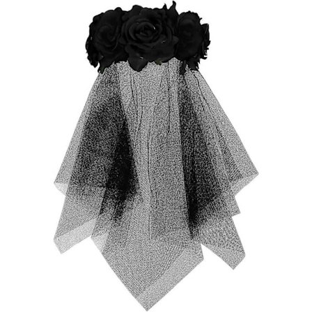 Halloween Svart Slør med Rose Blomsterkrans Gotisk Likbrud Slør Kostyme Hodeplagg Blomsterkrans Krans Brud Bryllup Slør Fascinatorer Tilbehør