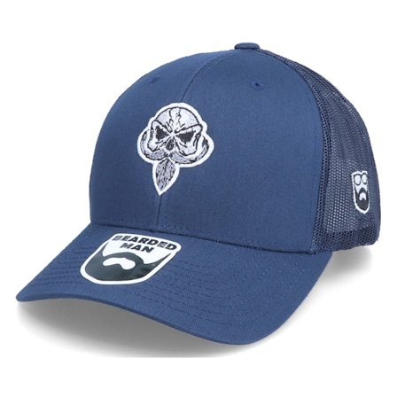 Bearded Man - Blå trucker Keps - Pipe Beard Skull Navy Trucker @ Hatstore