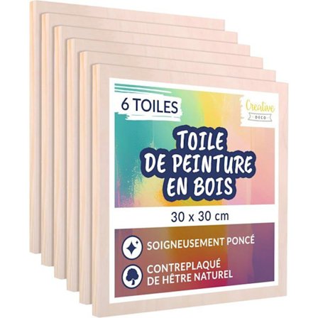 Maalauskangas - Creative Deco - 30 x 30 cm - 6 Paneelia - Luonnonpuu - Plywood