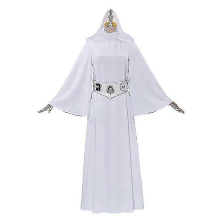 Supertilbud til lav pris! Prinsesse Leia Star Wars-kostyme for kvinner - Klassisk hvit kjole med hette & belte (XS-3XL, Polyester)