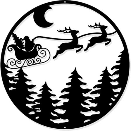 Julemand & Skov Metal Vægkunst Dekoration, Sort Vægophæng Dekoration