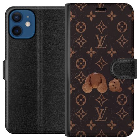 Kompatibel Tegnebogsetui til Apple Apple iPhone 12 mini Luksuriøst monogrammønster med knust bamse i mørk modeæstetik