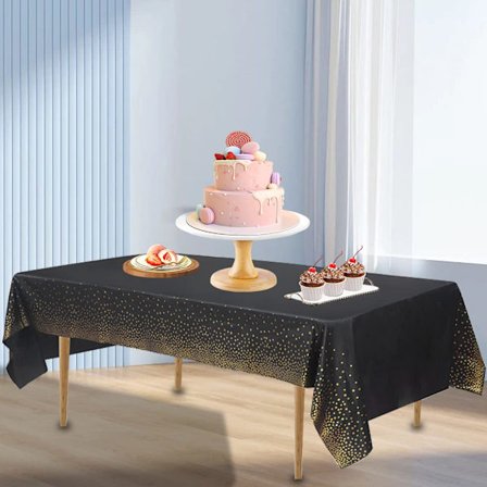 Festduk rulle, duk vattentät födelsedag dukar, rektangulär duk Lämplig för fest, 137 x 274 cm Svart & Guld