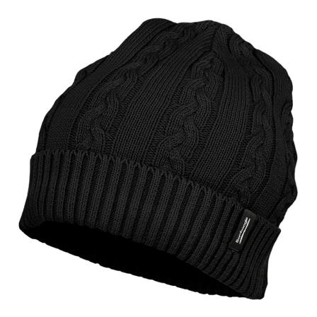 BomBoogie Tricot Cotton Beanie with Cable-Knit Pattern Sort, Herre Accessories, Størrelse: ONE Size