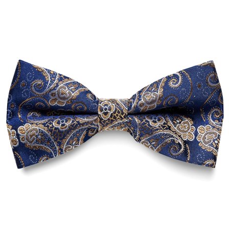 Blue & Gold Paisley Pattern Silk Pre-Tied Bow tie for Men - Pre-tied bow ties