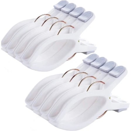 8-pak strandhåndklædeklemmer til solstole Hvid jumbostørrelse Håndklædeklemmer Lounge poolstole Plast tøjpinde Hængeklemmer Store