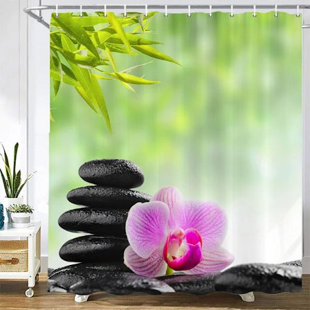 Duschdraperi med stenmönster, tvättbart tygdraperi med krok, dekorativt badrumsdraperi, stenar, 3D-duschdraperier B180xH240cm