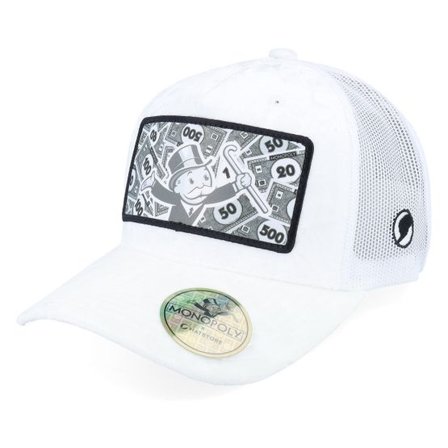 Monopoly - Vit trucker Keps - Monopoly Man B/W White Velvet Trucker @ Hatstore