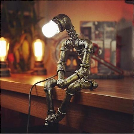 Retro Robot Järnrör Sänglampa, Kompatibel med Edison, LED, CFL, glödlampor