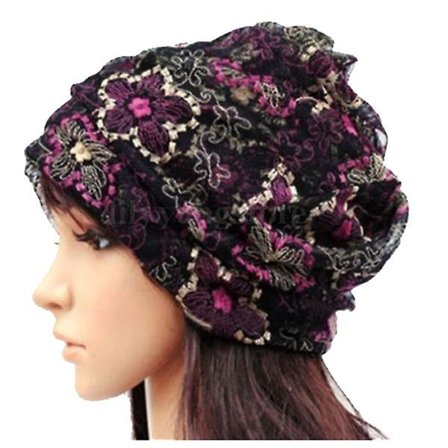 Kvinde Lady Vinter Bandana Beanie Turban Hoved Wrap Band Blonder Hat Varm Hue, Sort Rose Rød