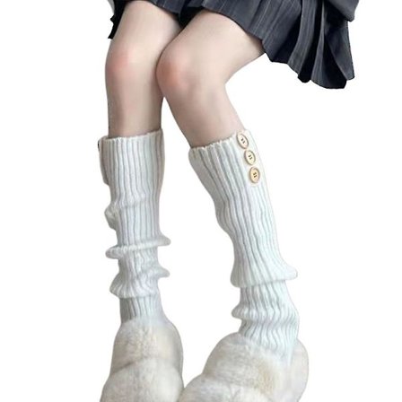 Voksne Moderigtige Strikkede Lange Strømper Lange Varme 3 Knapper Støvler Lægstrømper Til Firserfest Shopping (Hvid)